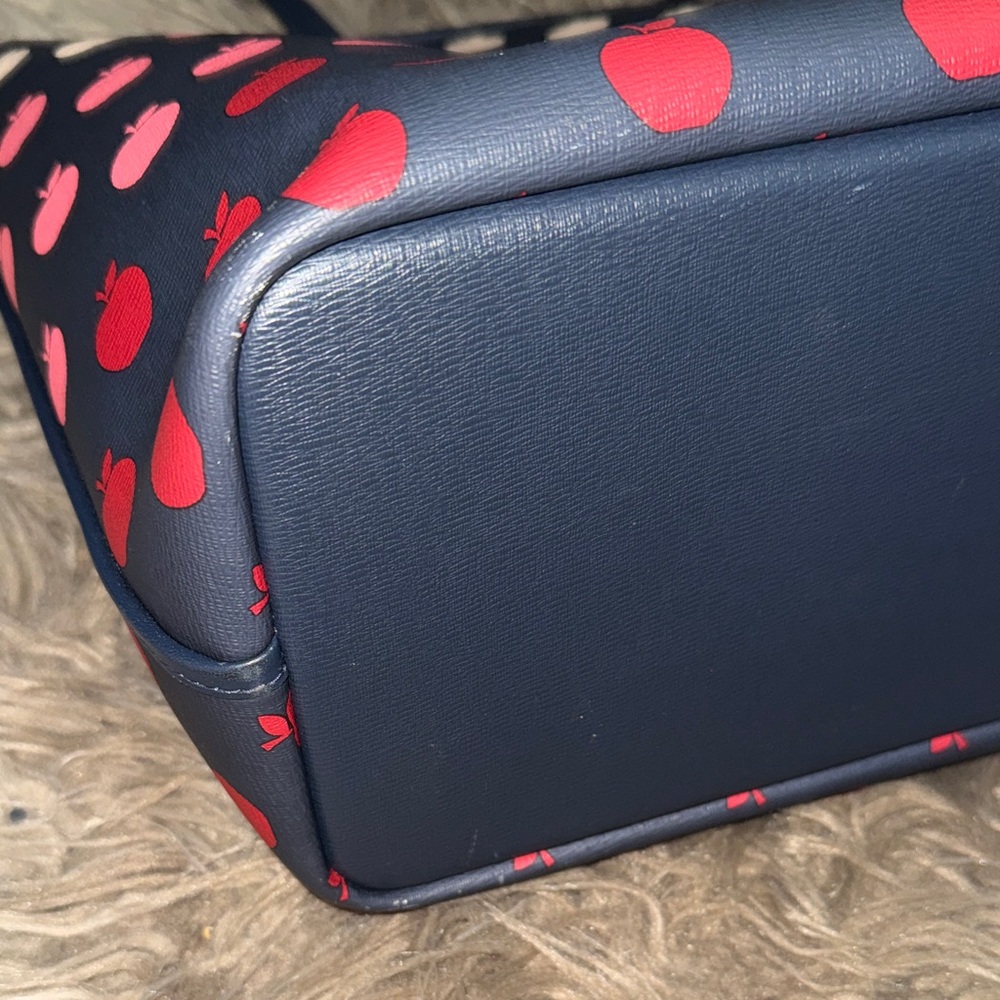 Kate Spade Navy Tote and Wallet with Red and Pink Apple Design - Picture 7 of 13